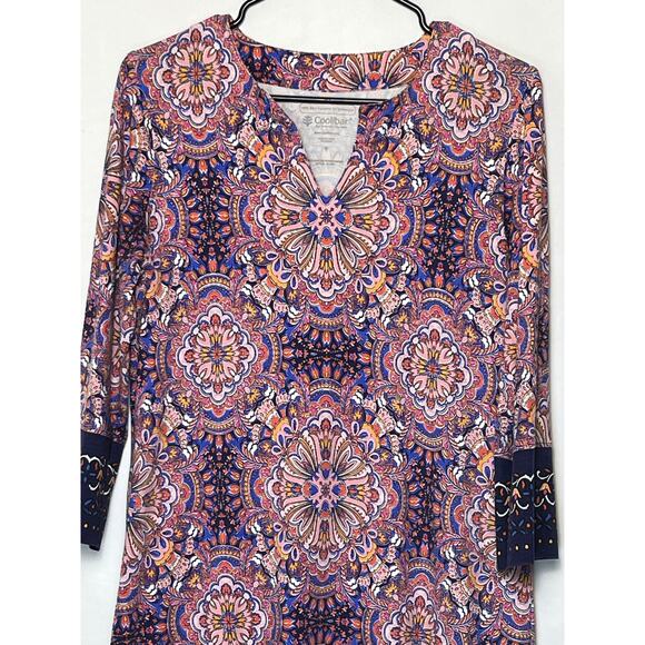 Coolibar Women’s Small Red Blue Oceanside Tunic Dress UPF 50+ Sun Protection - Picture 6 of 7